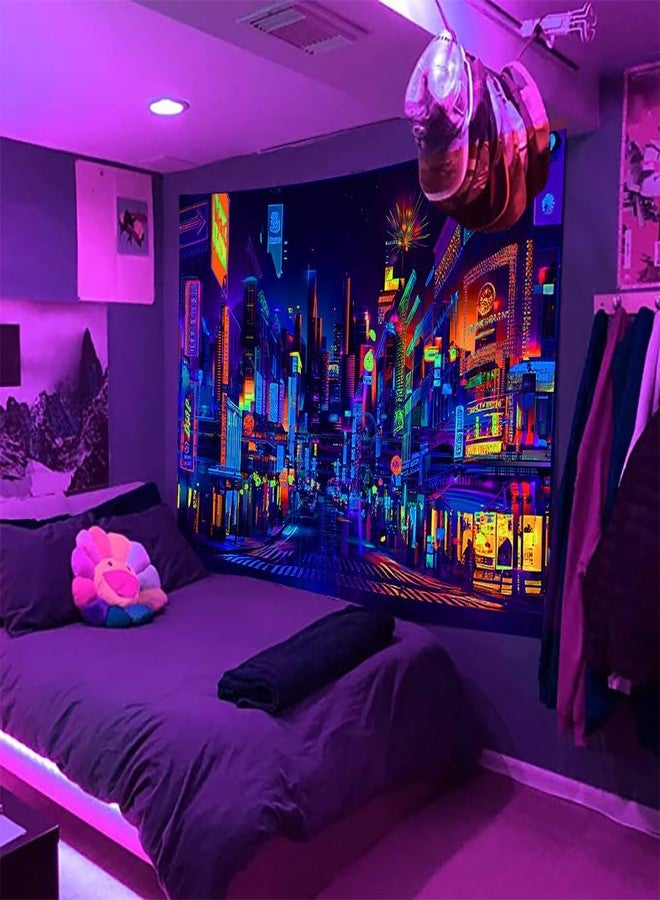 Bzhilja Blacklight Japanese Anime Tapestry, UV Reactive Punk Cityscape Wall Tapestry, Japanese Tokyo Billboards District City 80S Art Wall Hangings for Living Room Bedroom Dorm - Image 4